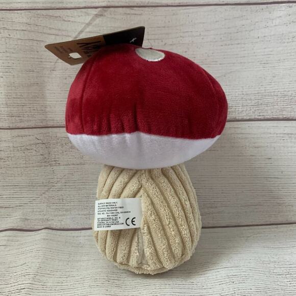 Stuffed Mushroom Dog Toy with Squeaker Plush Pet Fungi Ribbed Bottom 7 1/2"H - Picture 6 of 8